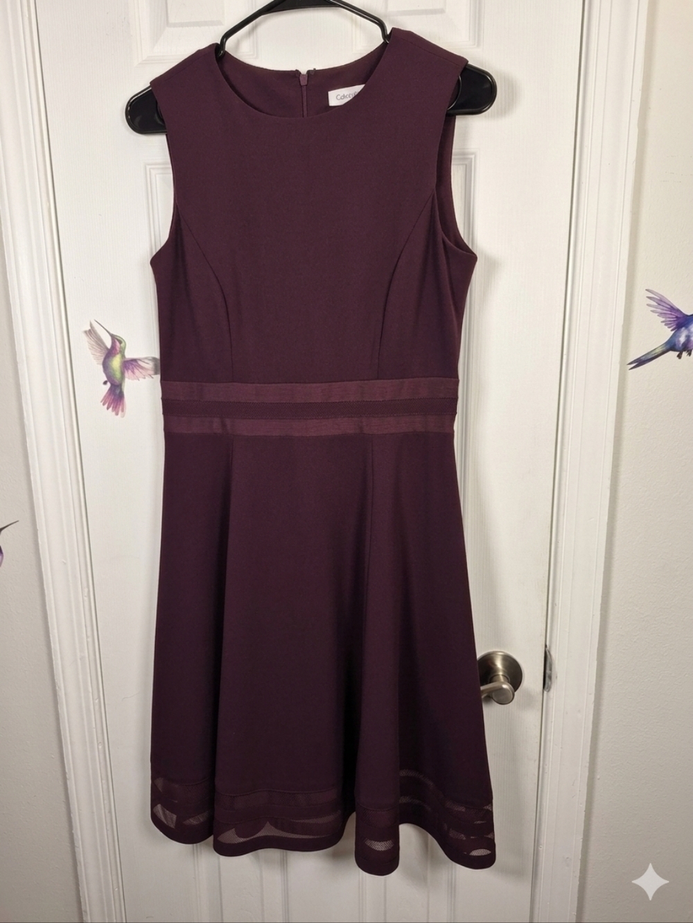 Calvin Klein Plum Mesh Panel Fit & Flare Dress Size 6 Special Occasion Classic